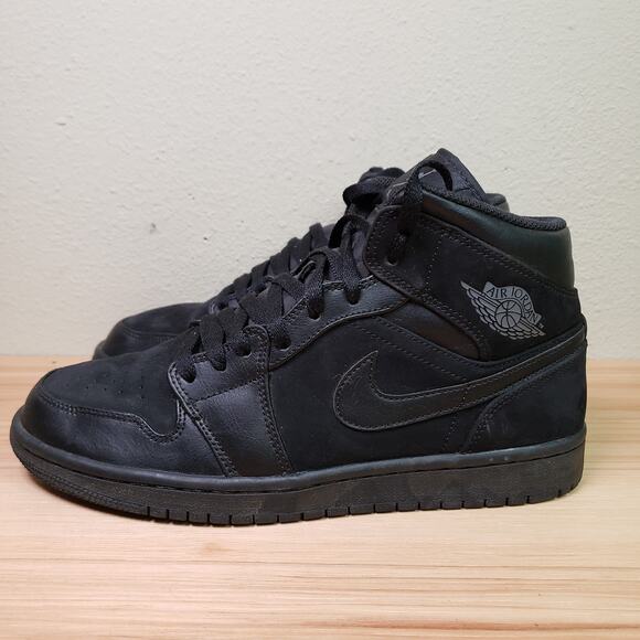 Nike Air Jordan 1 Retro Mid Basketball Shoes‎ All Black Sneakers Men\'s Size 8